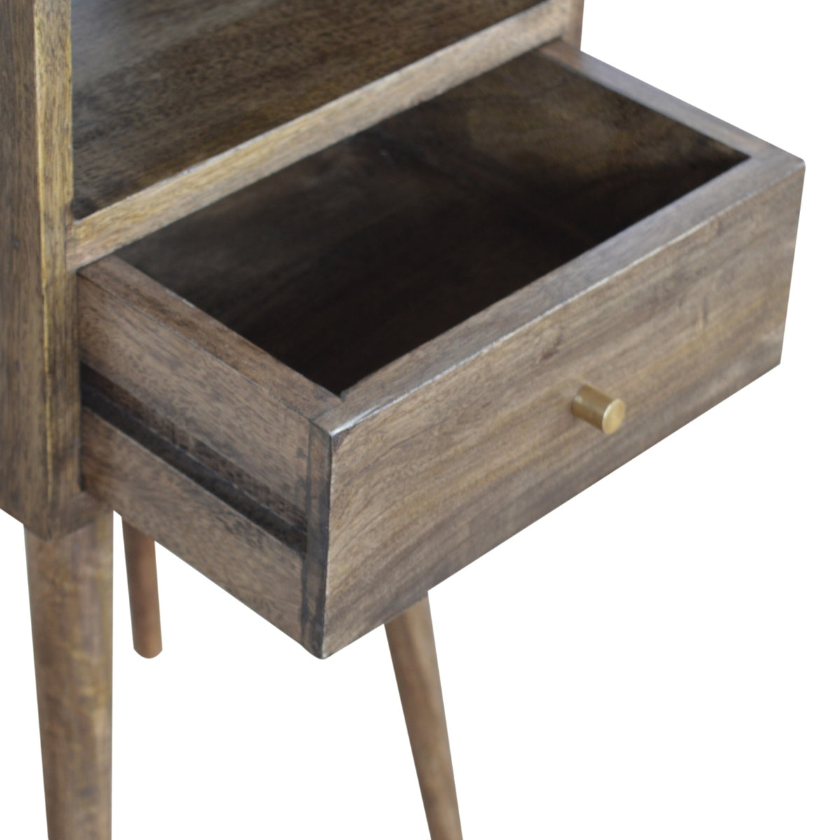 Table de chevet mini à tiroir et étagère en manguier massif – Gris – vue 4