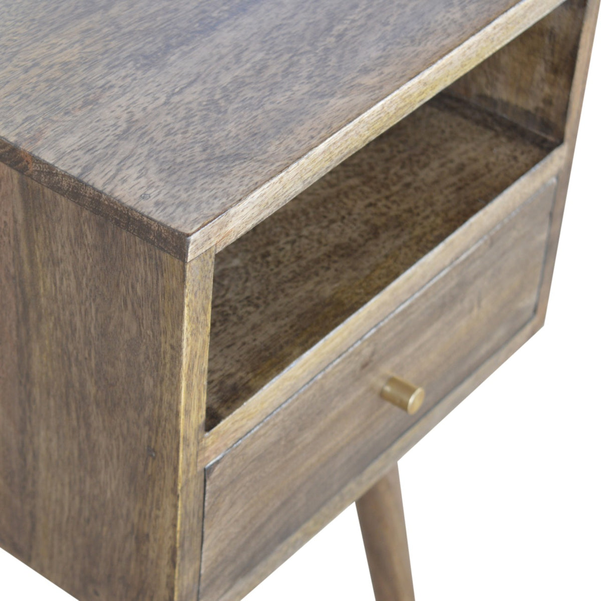Table de chevet mini à tiroir et étagère en manguier massif – Gris – vue 5