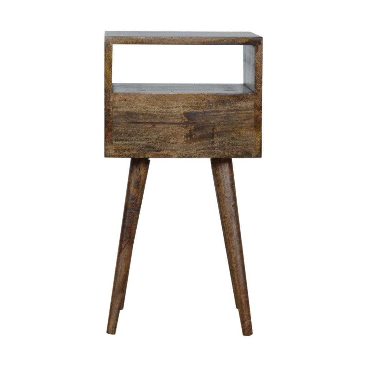 Table de chevet mini à tiroir et étagère en manguier massif – Gris – vue 8