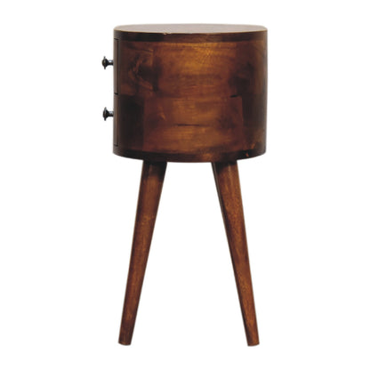 Table de chevet mini arrondie 2 tiroirs en manguier massif – Châtaigne – vue 10