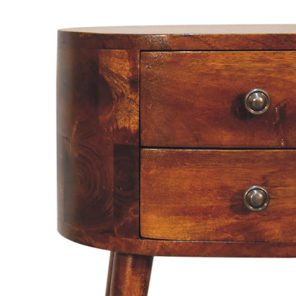 Table de chevet mini arrondie 2 tiroirs en manguier massif – Châtaigne – vue 5