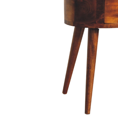 Table de chevet mini arrondie 2 tiroirs en manguier massif – Châtaigne – vue 8