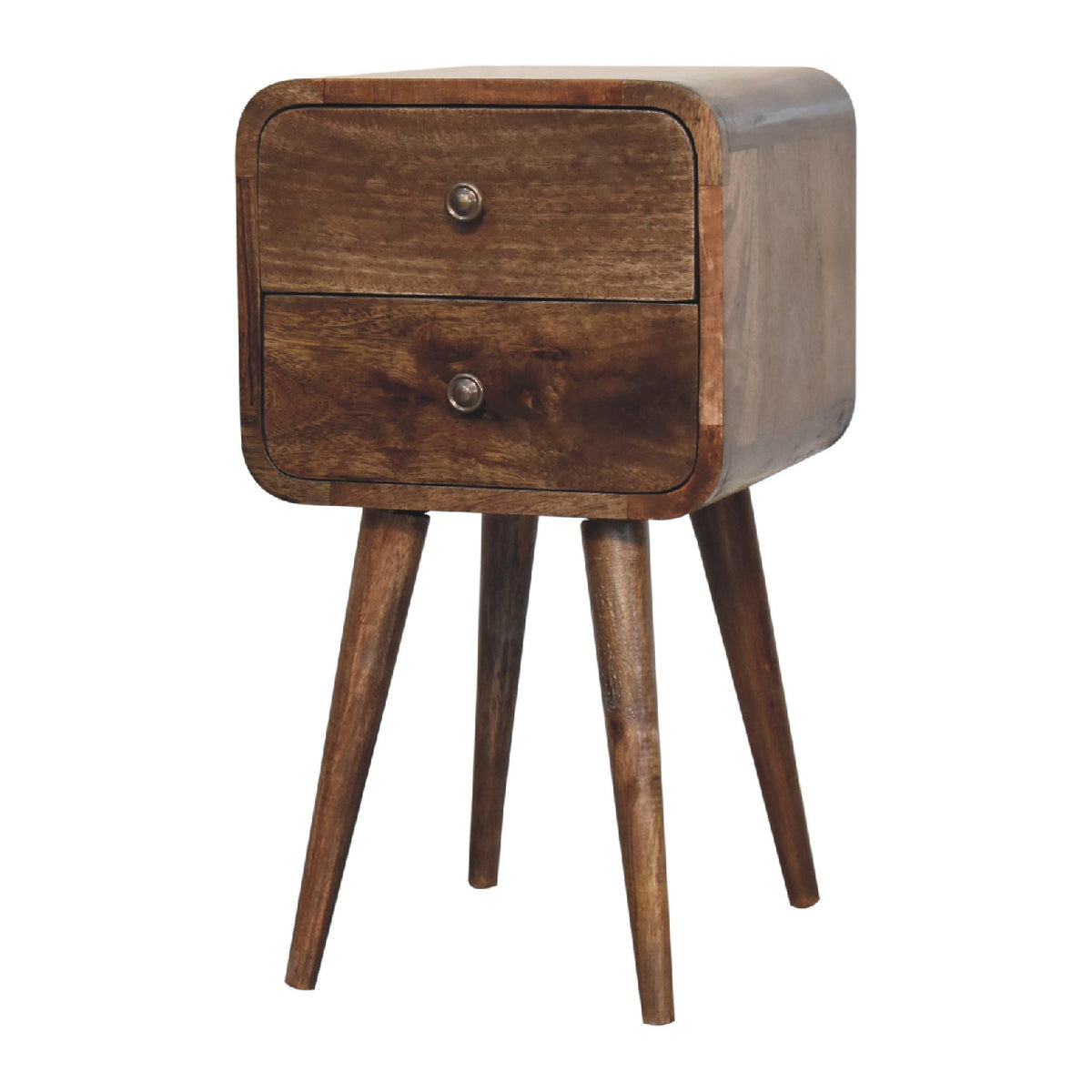 Table de chevet mini arrondie à 2 tiroirs en manguier massif – Gris – vue 3