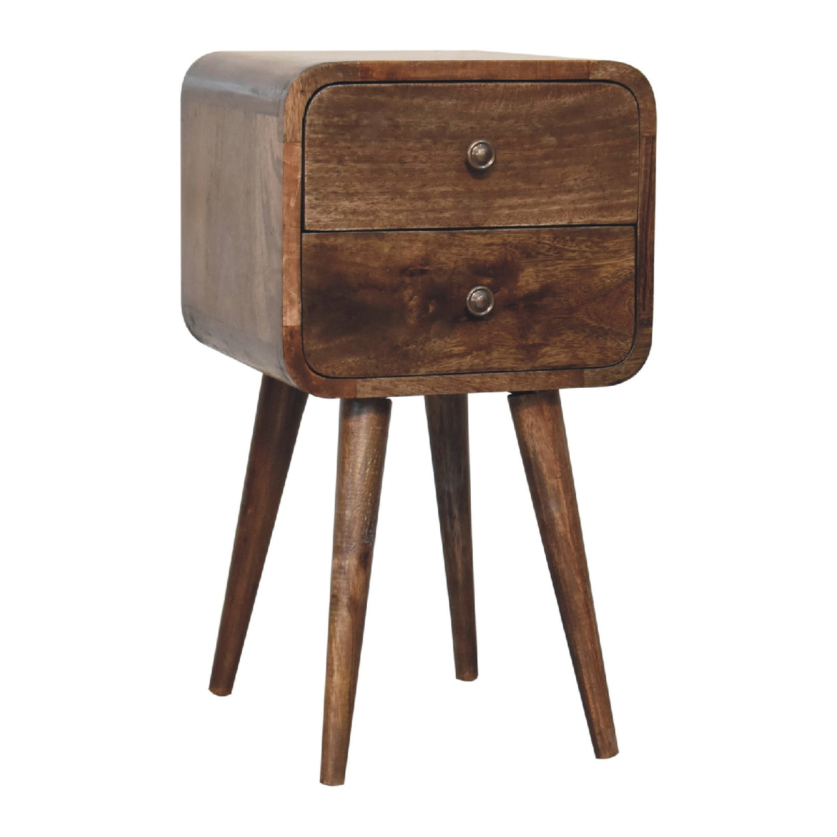 Table de chevet mini arrondie à 2 tiroirs en manguier massif – Gris – vue 4