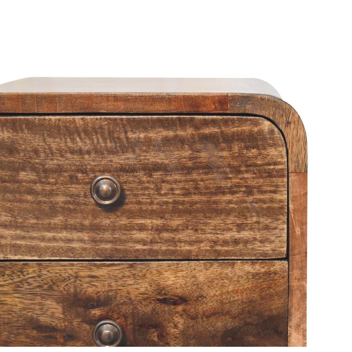 Table de chevet mini arrondie à 2 tiroirs en manguier massif – Gris – vue 5