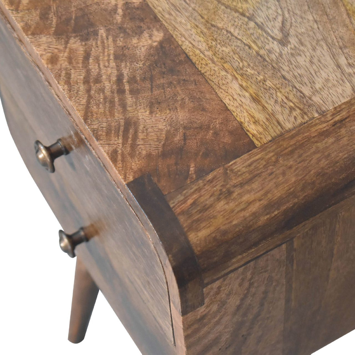 Table de chevet mini arrondie à 2 tiroirs en manguier massif – Gris – vue 6