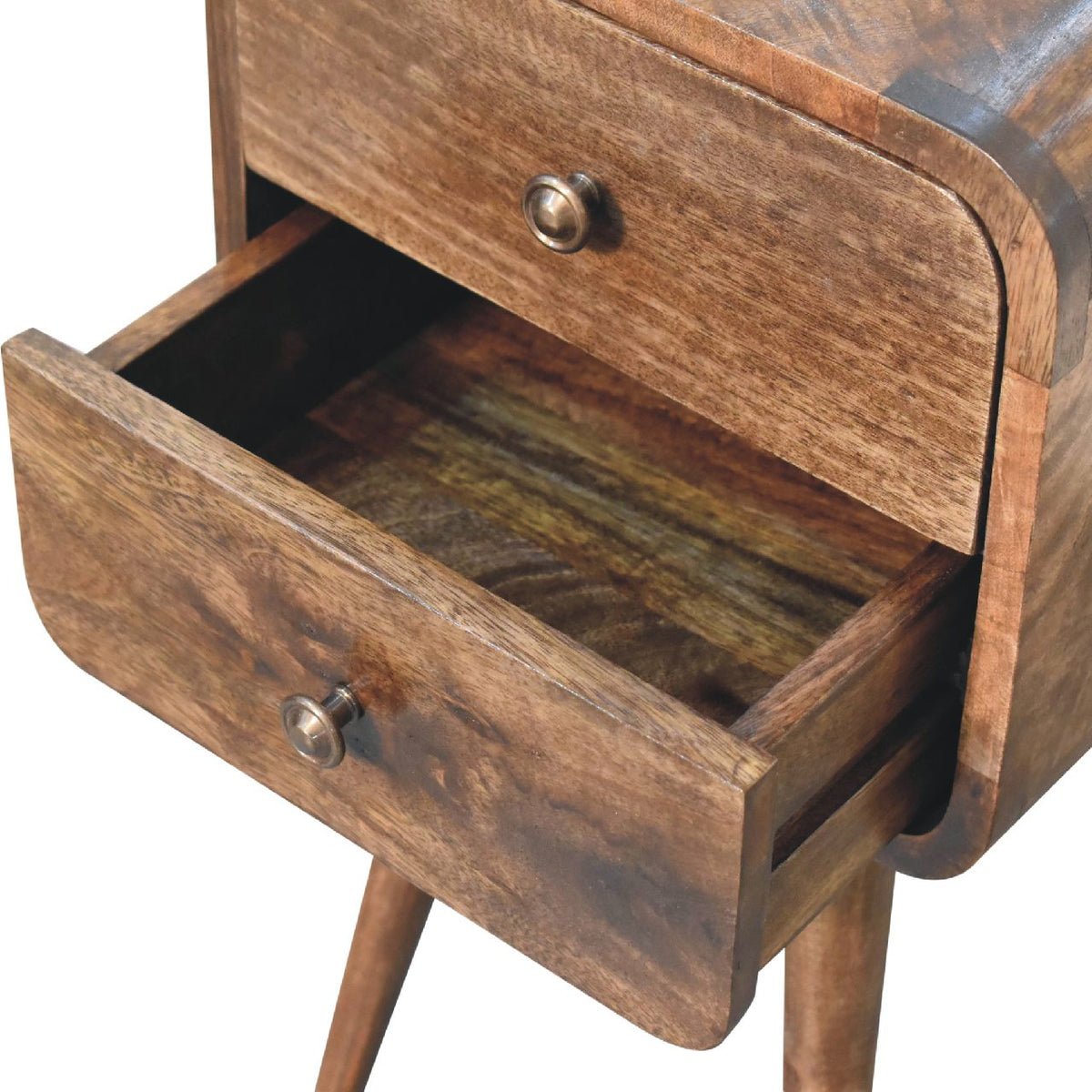 Table de chevet mini arrondie à 2 tiroirs en manguier massif – Gris – vue 7
