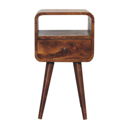 Table de chevet mini arrondie à niche en manguier massif – Châtaigne – vue 2