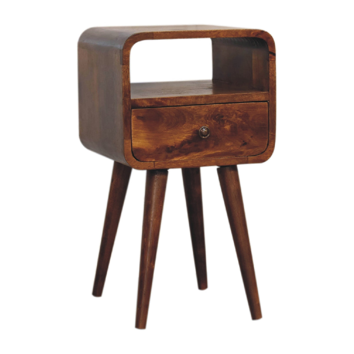 Table de chevet mini arrondie à niche en manguier massif – Châtaigne – vue 3