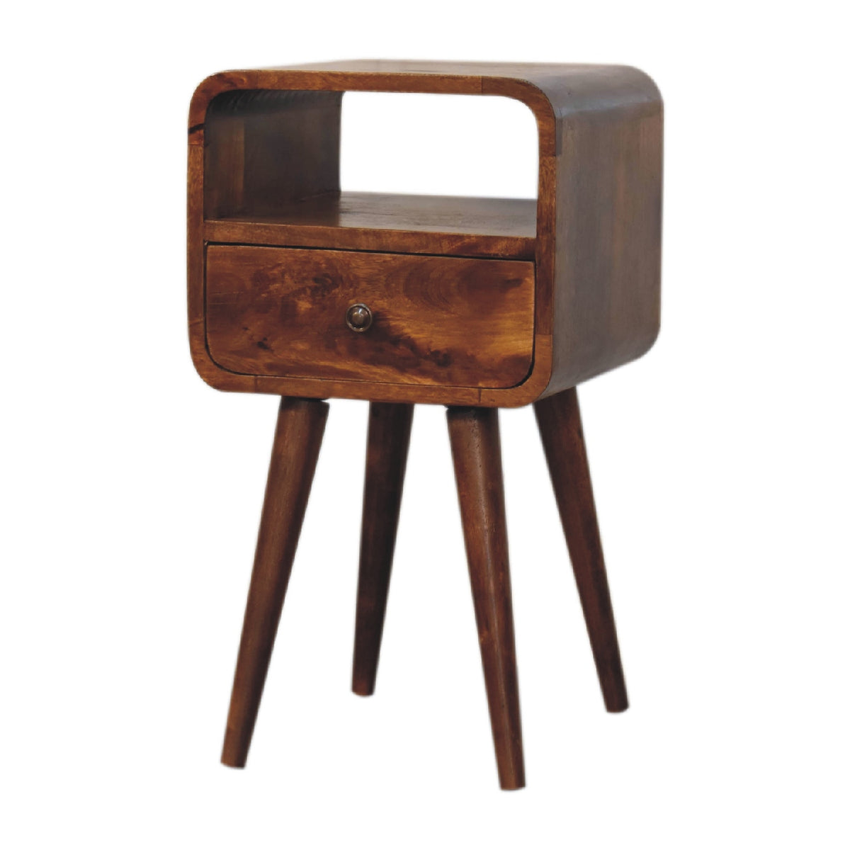 Table de chevet mini arrondie à niche en manguier massif – Châtaigne – vue 4