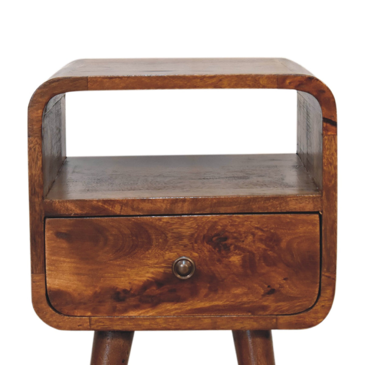 Table de chevet mini arrondie à niche en manguier massif – Châtaigne – vue 6