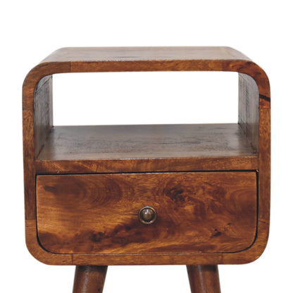 Table de chevet mini arrondie à niche en manguier massif – Châtaigne – vue 6
