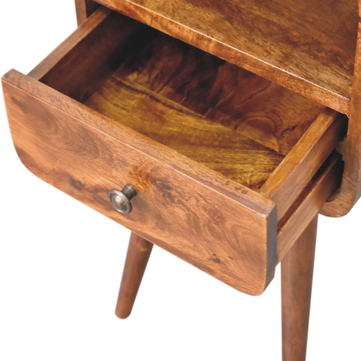Table de chevet mini arrondie à niche en manguier massif – Châtaigne – vue 7