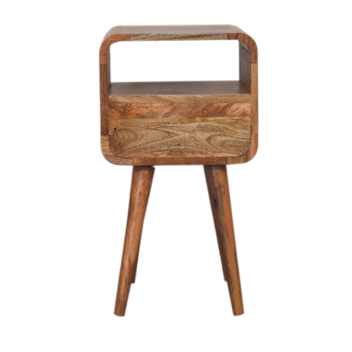 Table de chevet mini arrondie à niche en manguier massif – Naturel – vue 10