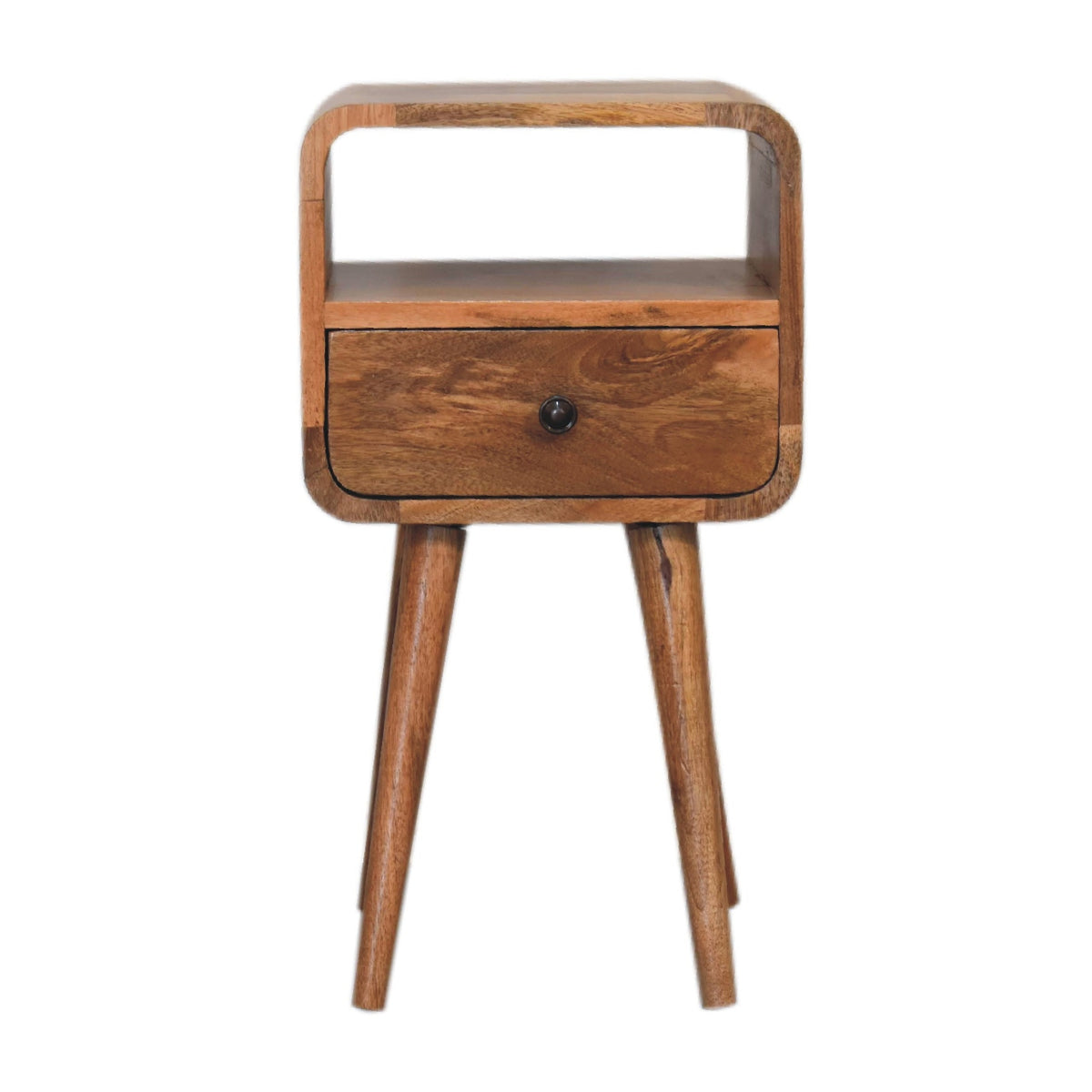 Table de chevet mini arrondie à niche en manguier massif – Naturel – vue 2