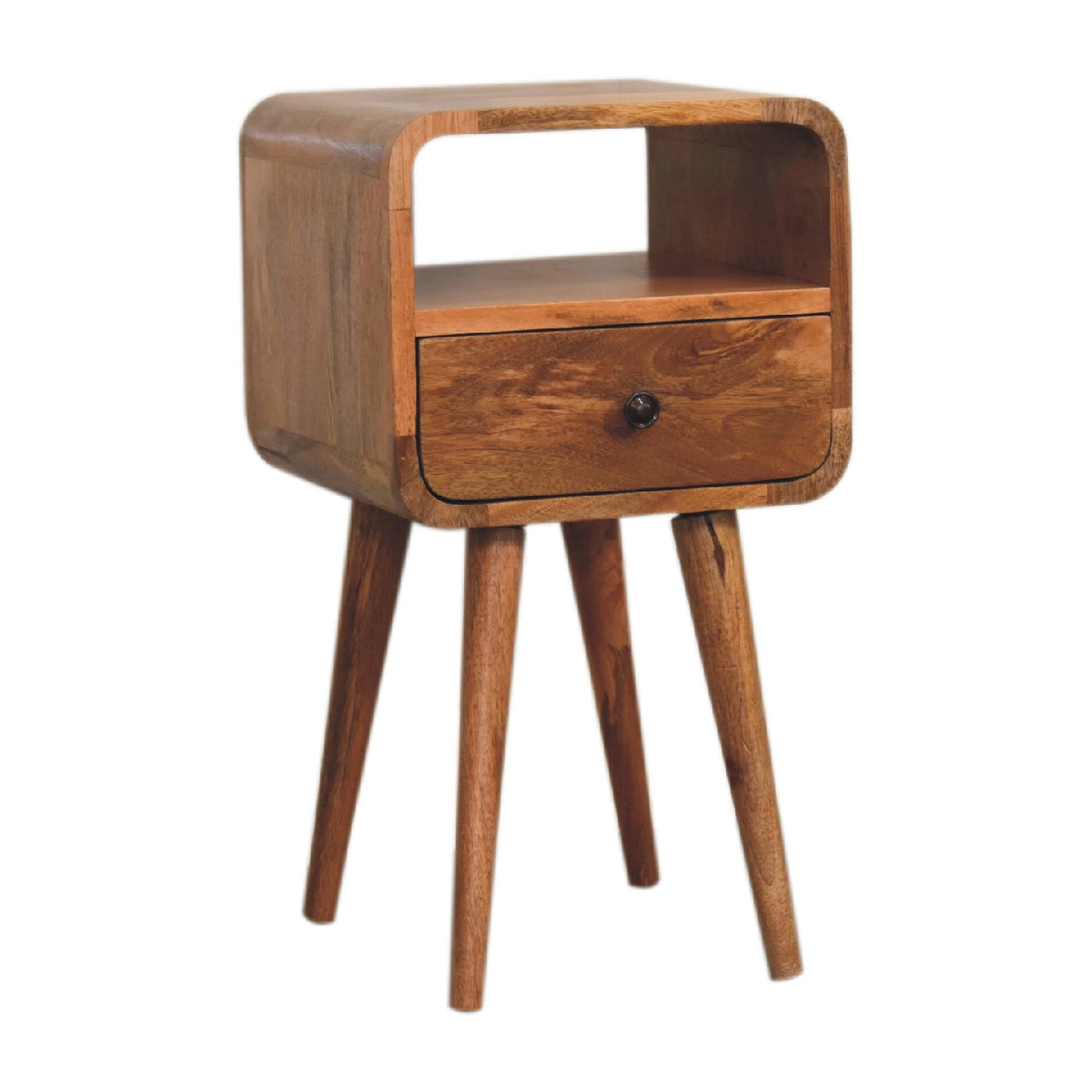 Table de chevet mini arrondie à niche en manguier massif – Naturel – vue 3