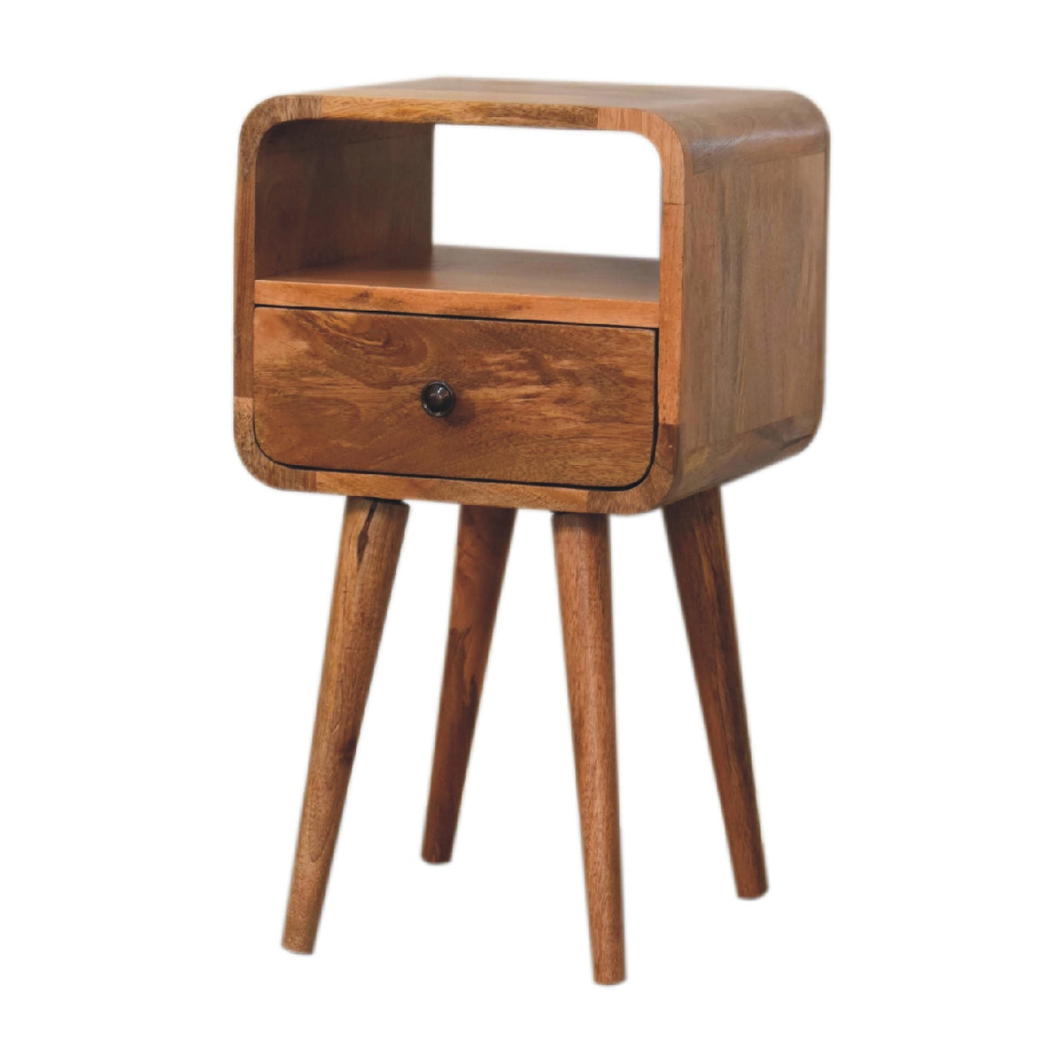 Table de chevet mini arrondie à niche en manguier massif – Naturel – vue 4
