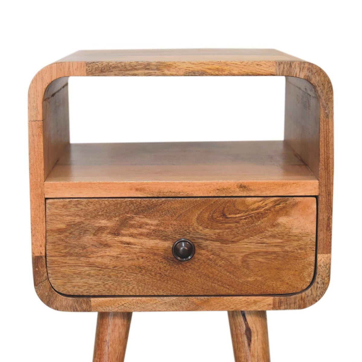 Table de chevet mini arrondie à niche en manguier massif – Naturel – vue 5