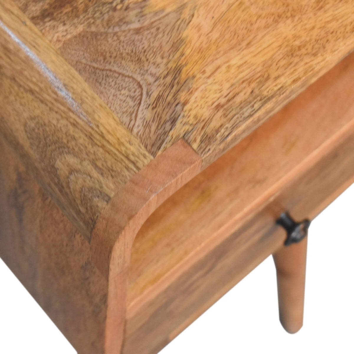 Table de chevet mini arrondie à niche en manguier massif – Naturel – vue 6