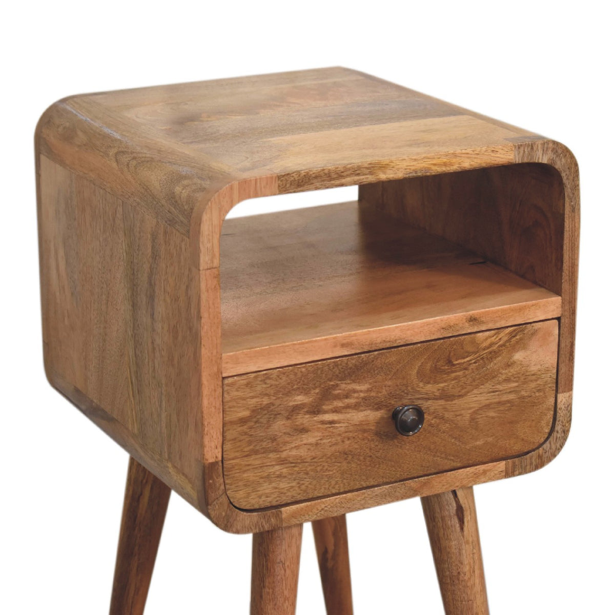 Table de chevet mini arrondie à niche en manguier massif – Naturel – vue 7