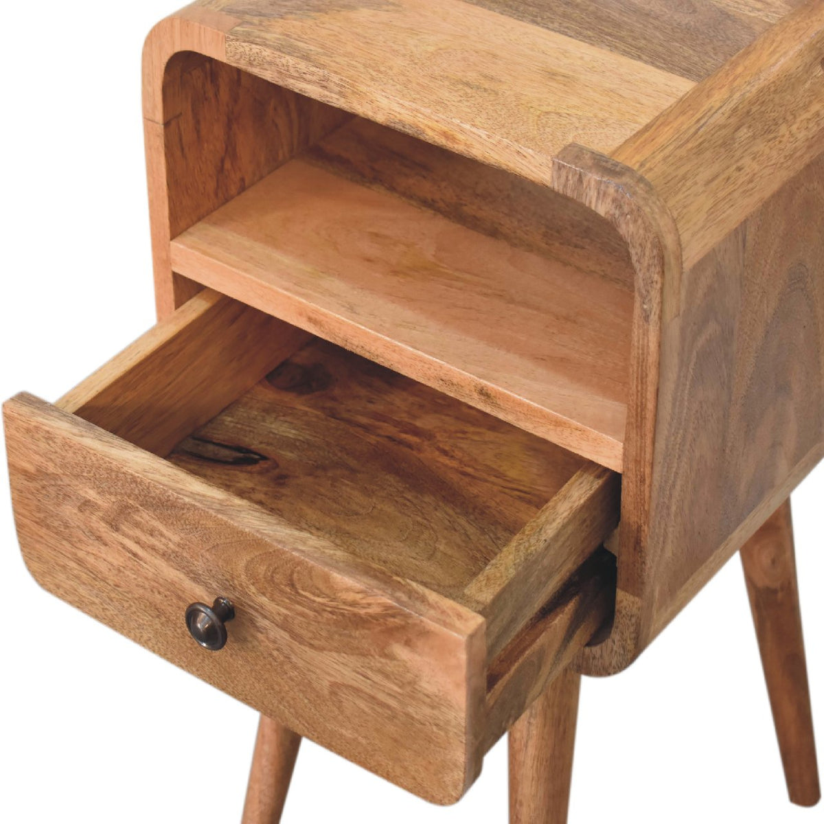 Table de chevet mini arrondie à niche en manguier massif – Naturel – vue 8