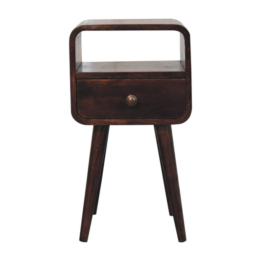 Table de chevet mini arrondie à niche en manguier massif – Noisette – vue 2