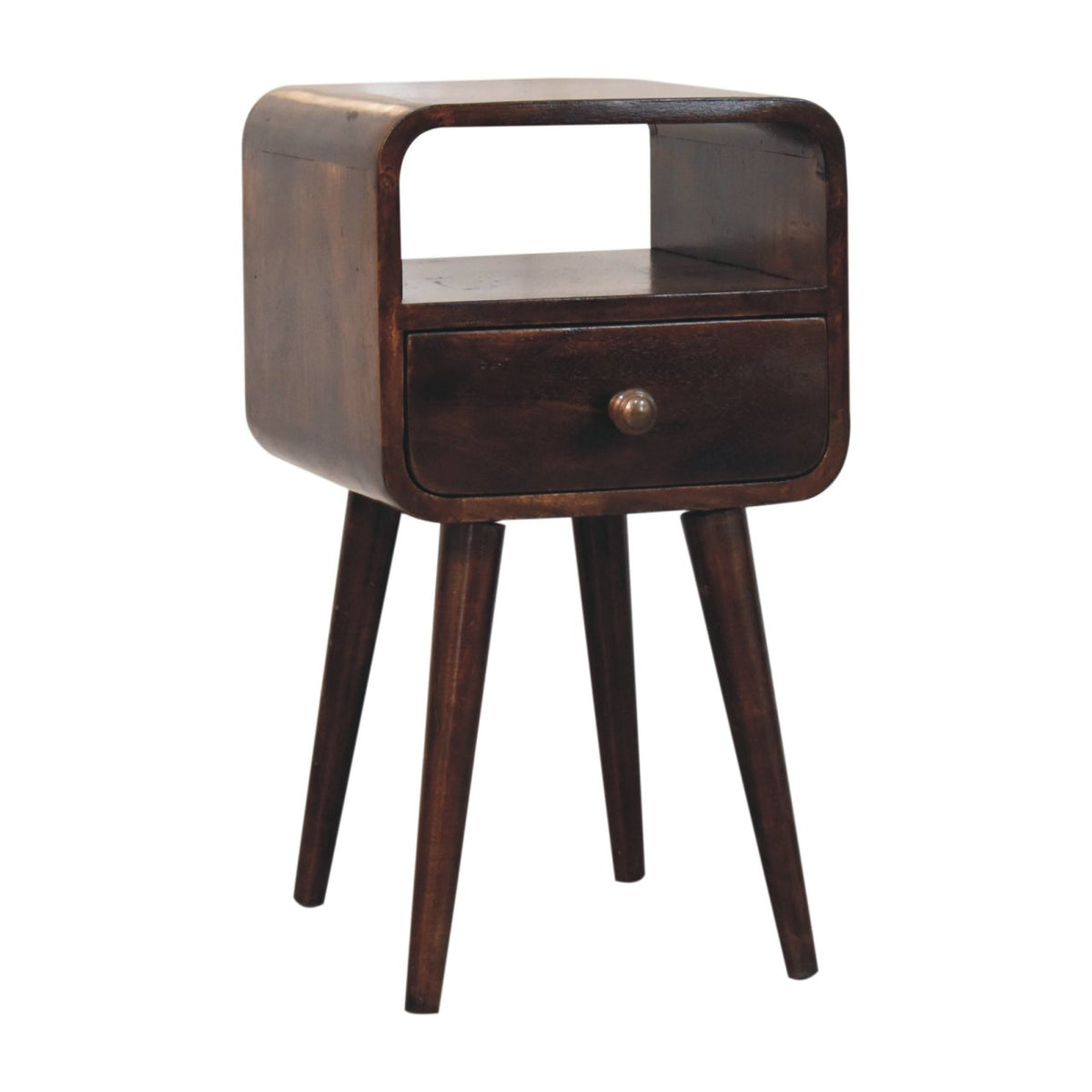 Table de chevet mini arrondie à niche en manguier massif – Noisette – vue 3