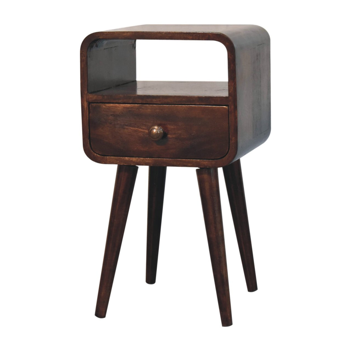 Table de chevet mini arrondie à niche en manguier massif – Noisette – vue 4