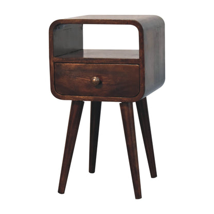 Table de chevet mini arrondie à niche en manguier massif – Noisette – vue 4