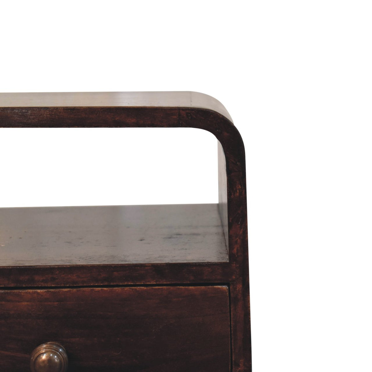 Table de chevet mini arrondie à niche en manguier massif – Noisette – vue 5