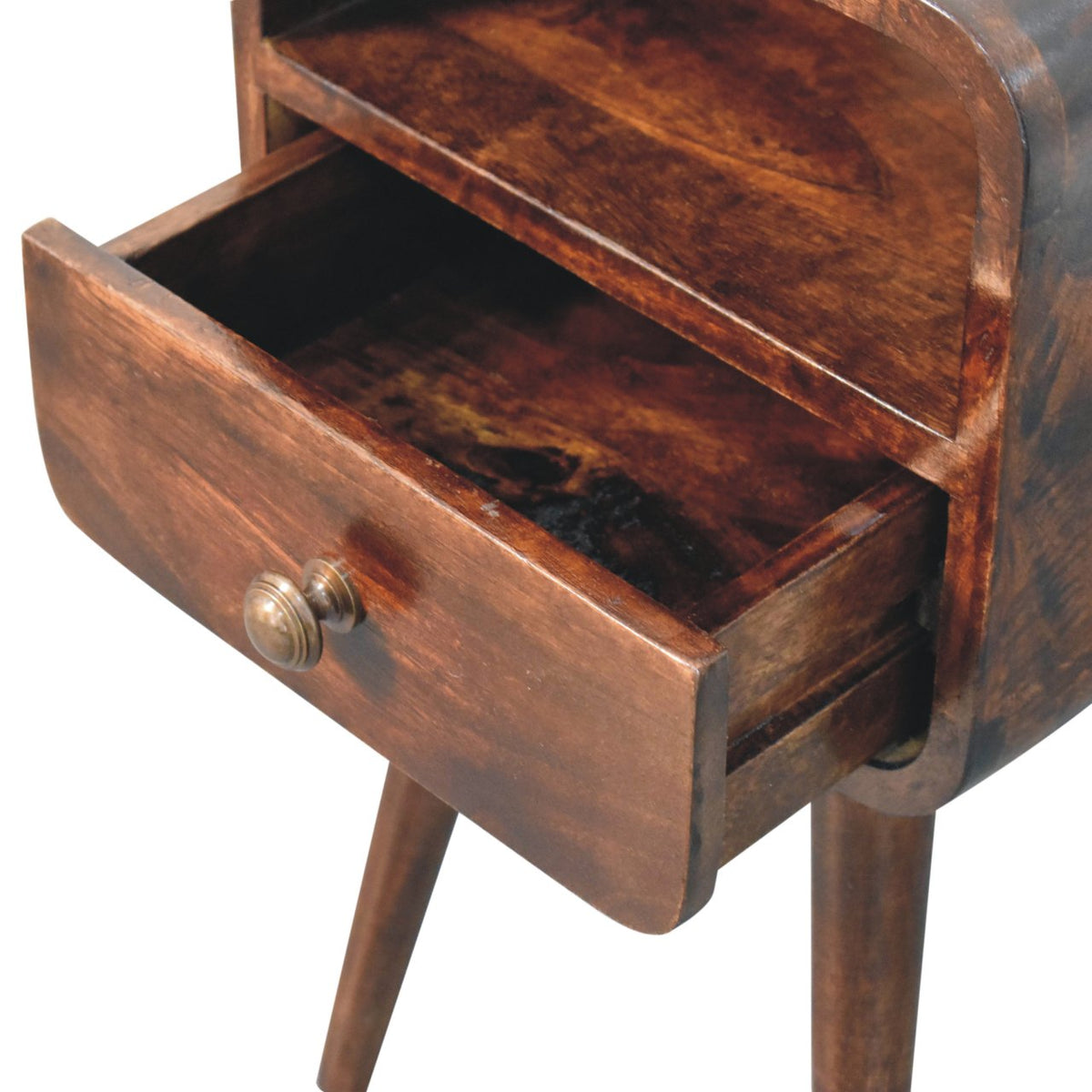 Table de chevet mini arrondie à niche en manguier massif – Noisette – vue 7