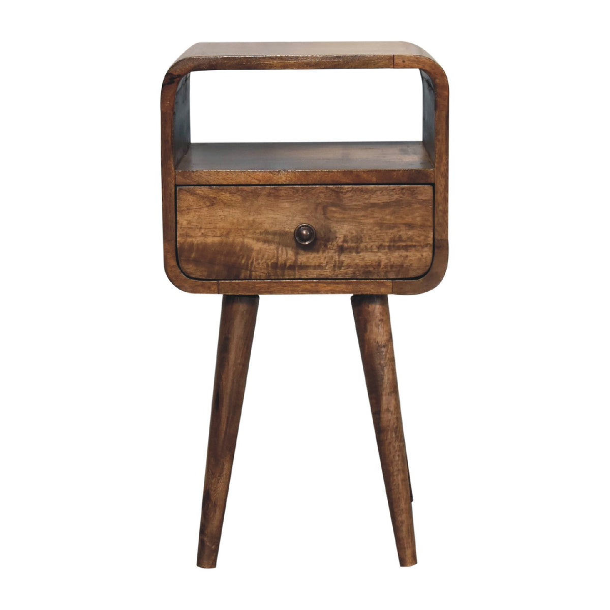 Table de chevet mini arrondie à tiroir en manguier massif – Gris – vue 2