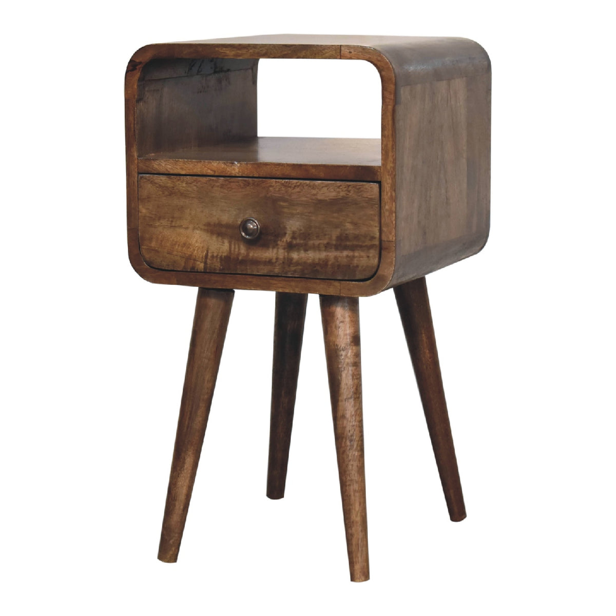 Table de chevet mini arrondie à tiroir en manguier massif – Gris – vue 3