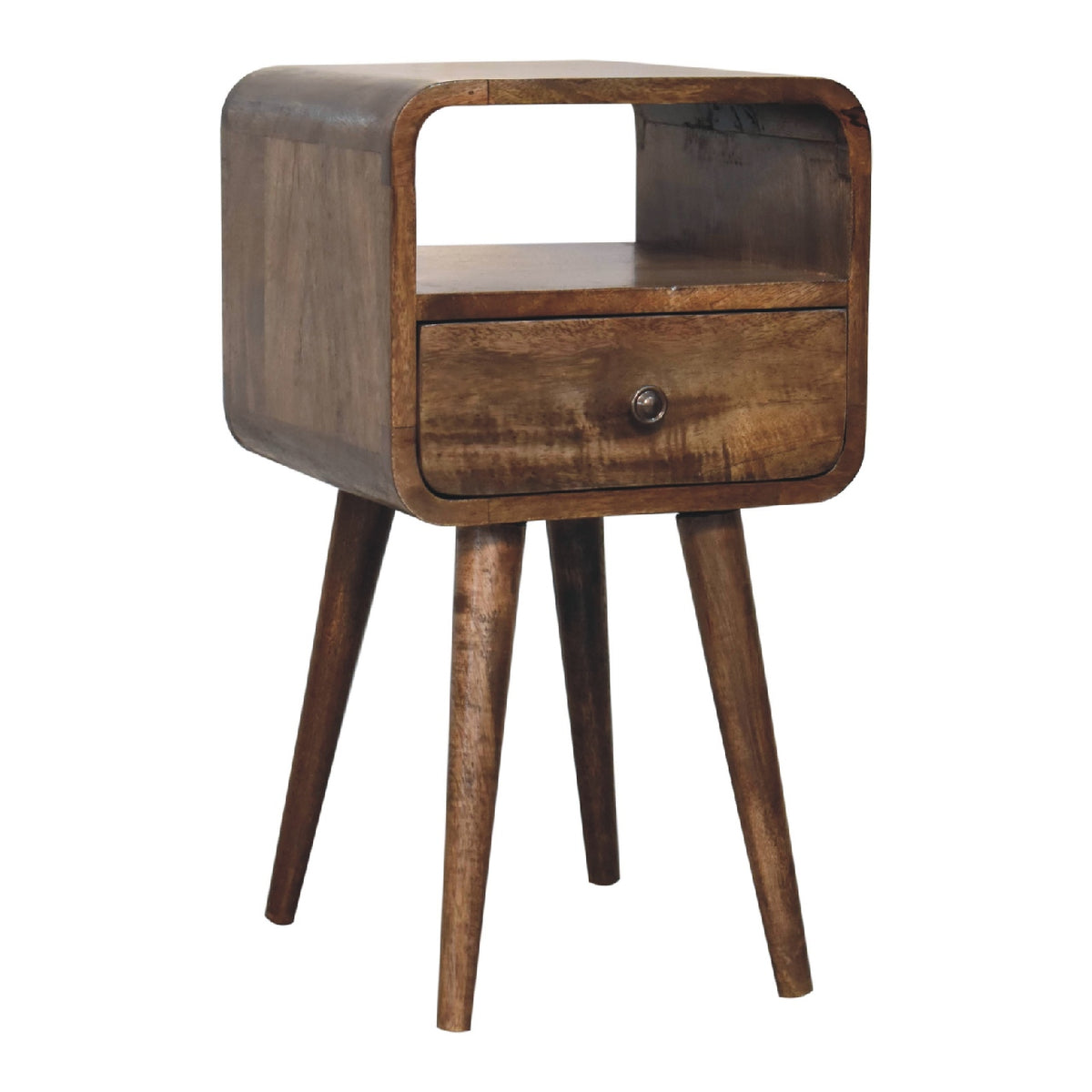 Table de chevet mini arrondie à tiroir en manguier massif – Gris – vue 4
