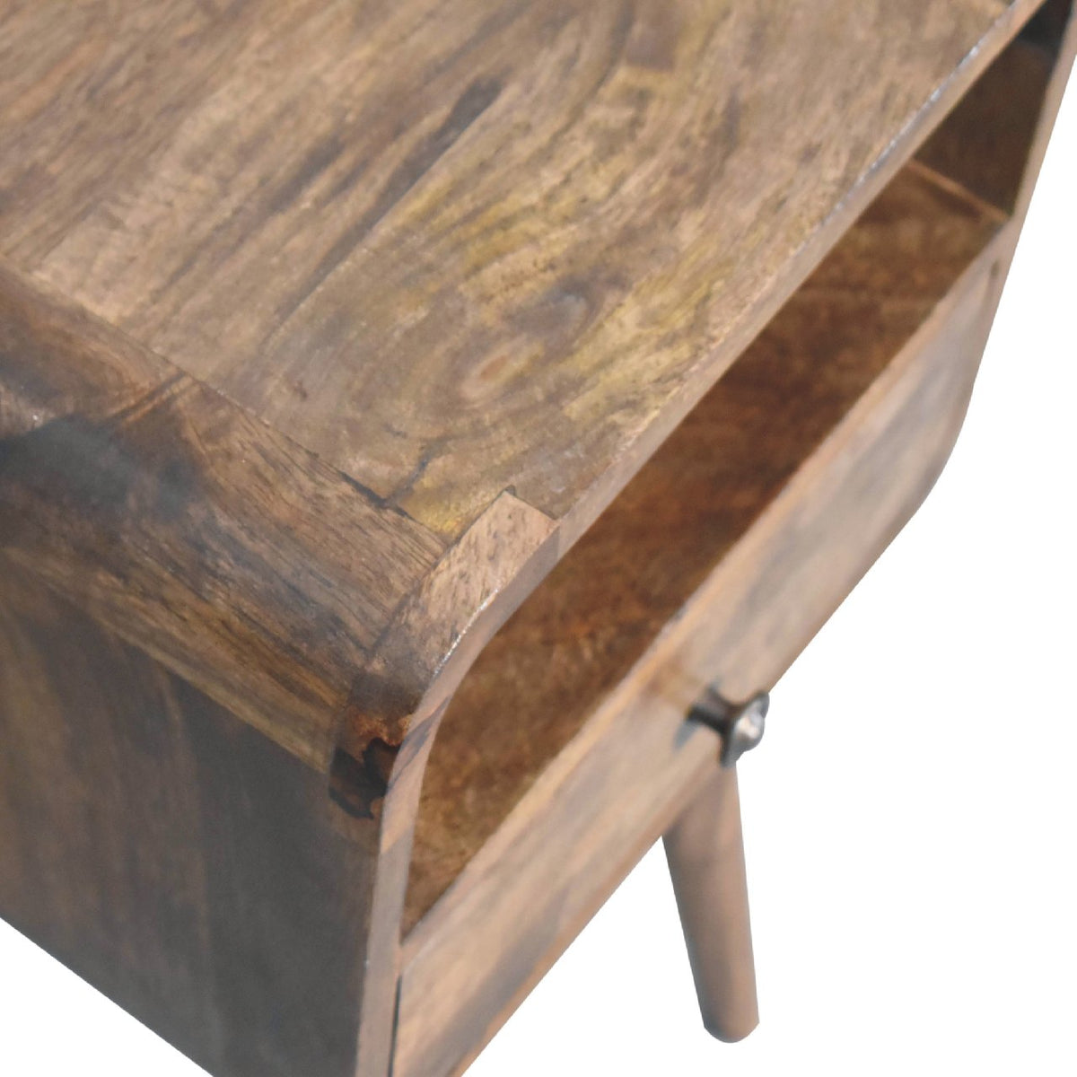 Table de chevet mini arrondie à tiroir en manguier massif – Gris – vue 5