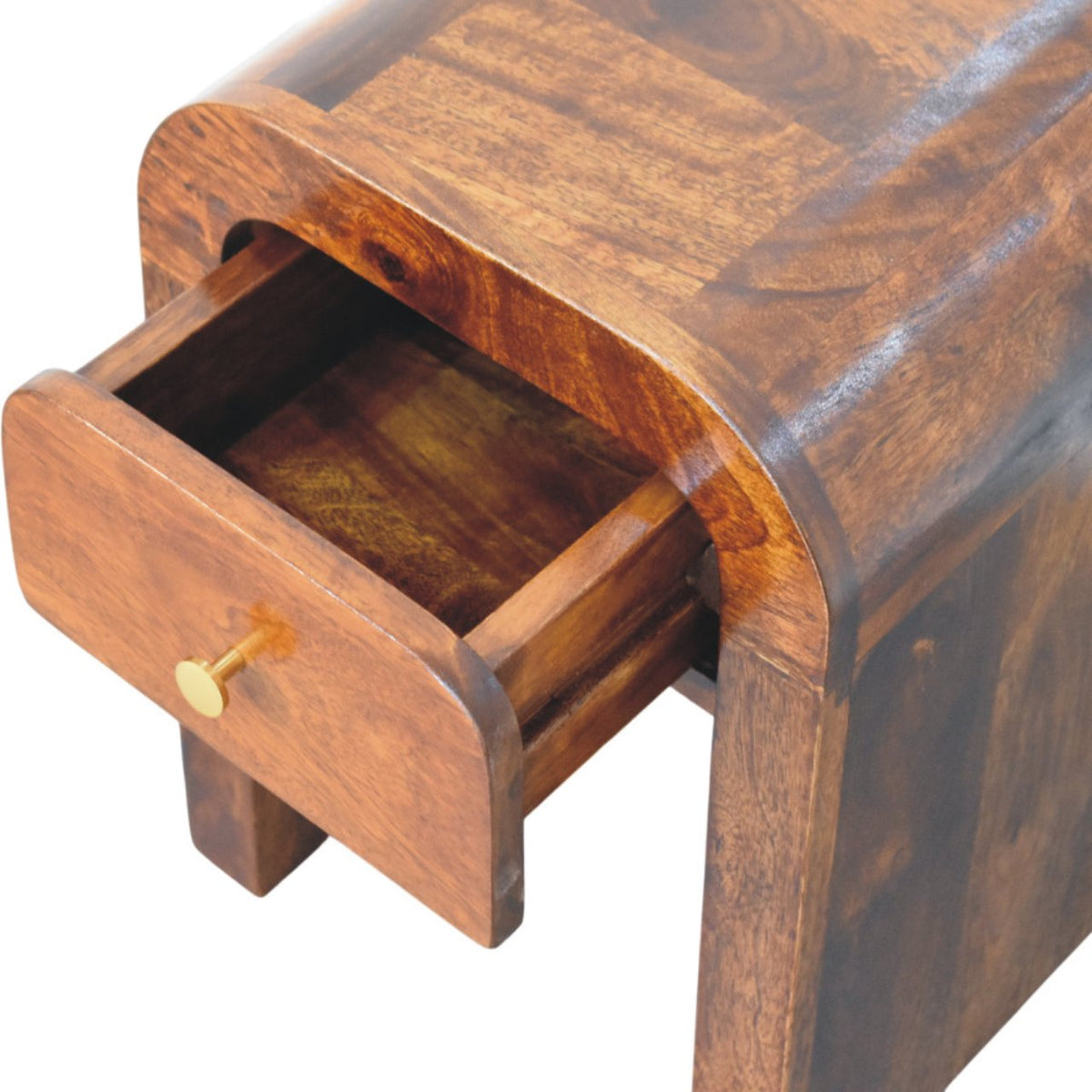 Table de chevet mini aux bords arrondis en manguier massif – Châtaigne – vue 6
