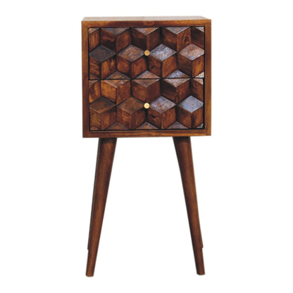 Table de chevet mini cube 2 tiroirs en manguier massif – Châtaigne – vue 2