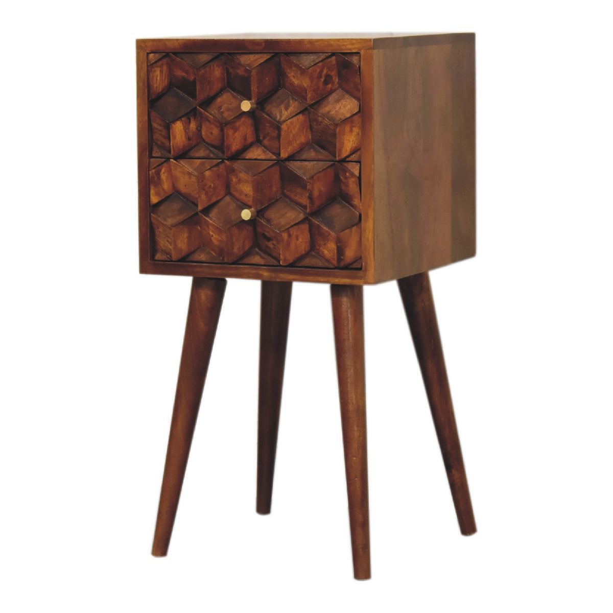 Table de chevet mini cube 2 tiroirs en manguier massif – Châtaigne – vue 3