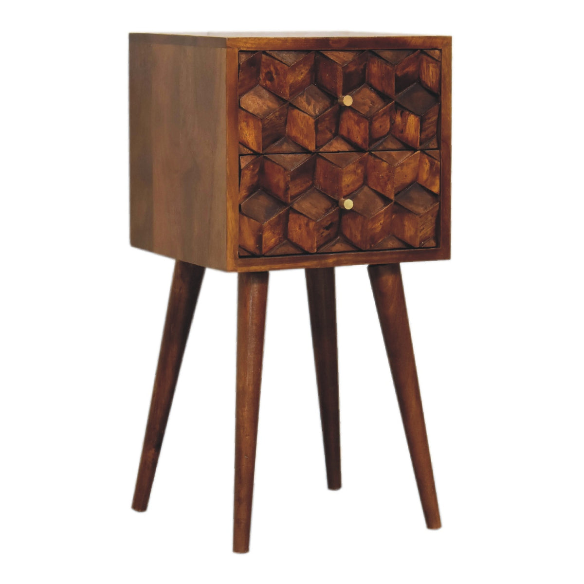 Table de chevet mini cube 2 tiroirs en manguier massif – Châtaigne – vue 4