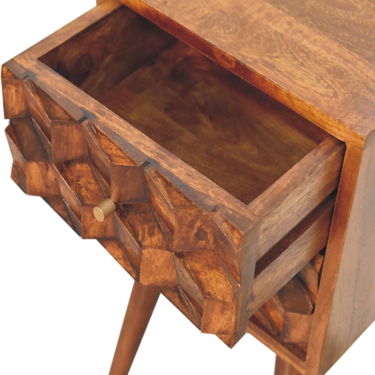 Table de chevet mini cube 2 tiroirs en manguier massif – Châtaigne – vue 6