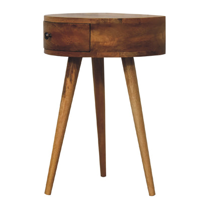 Table de chevet mini ronde à tiroir en manguier massif – Naturel – vue 3