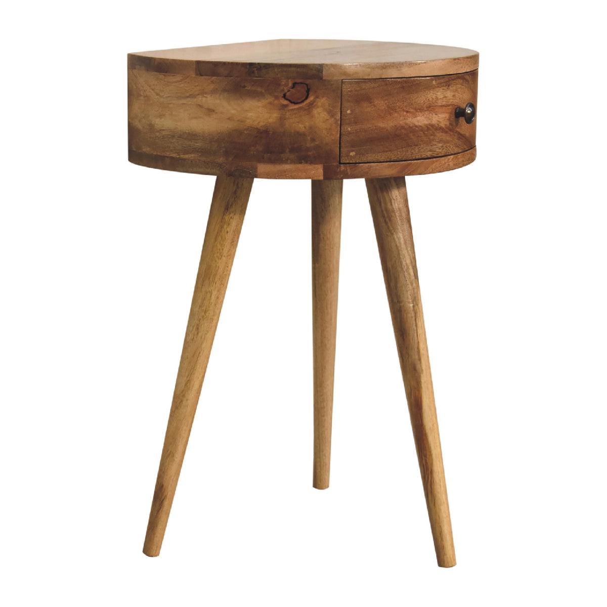 Table de chevet mini ronde à tiroir en manguier massif – Naturel – vue 4