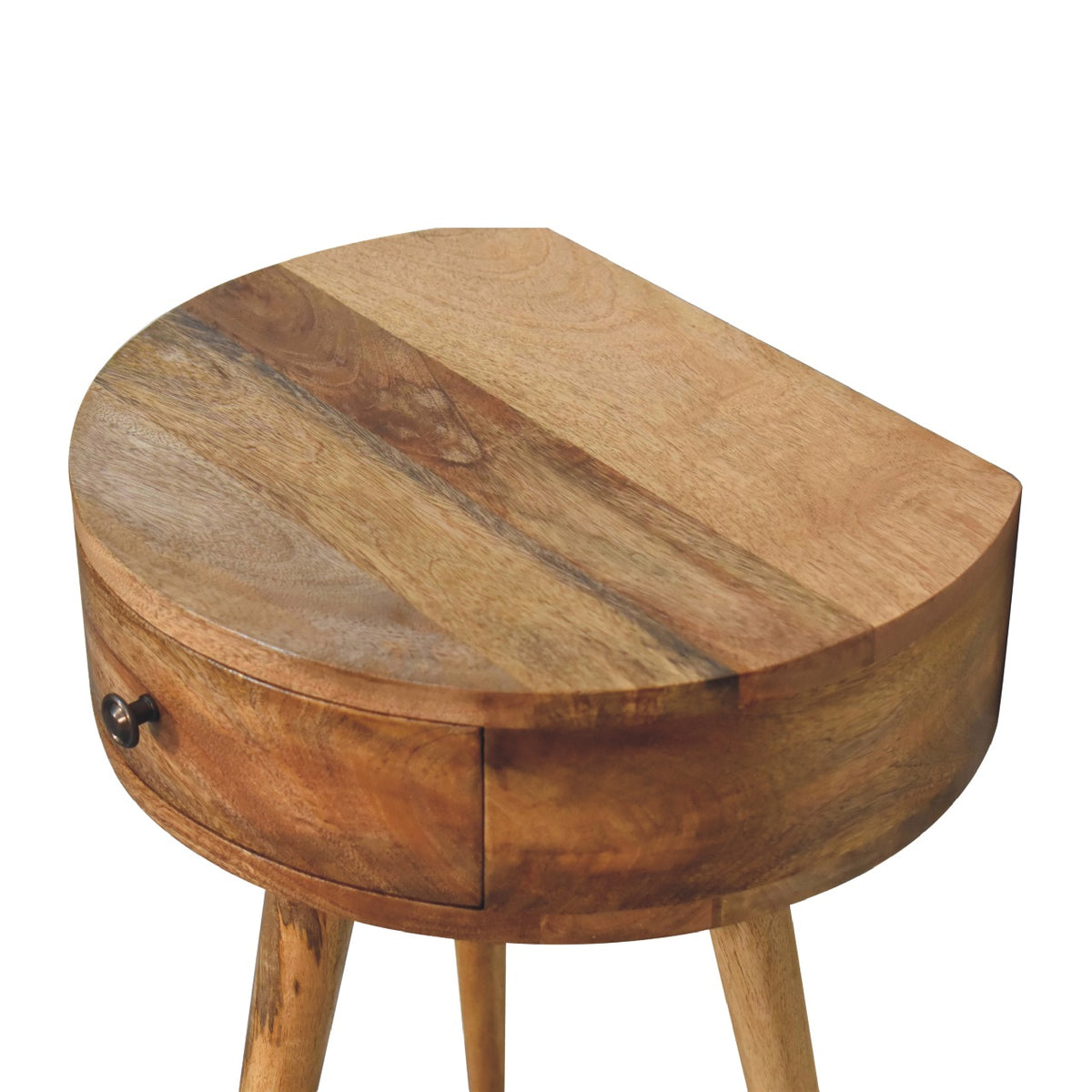 Table de chevet mini ronde à tiroir en manguier massif – Naturel – vue 5