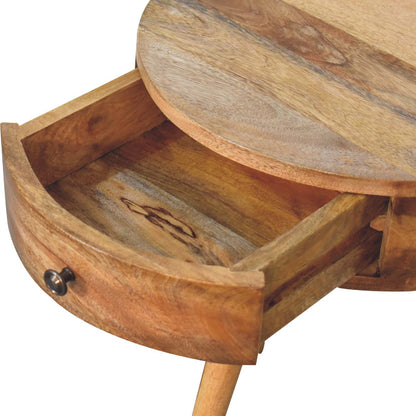 Table de chevet mini ronde à tiroir en manguier massif – Naturel – vue 6
