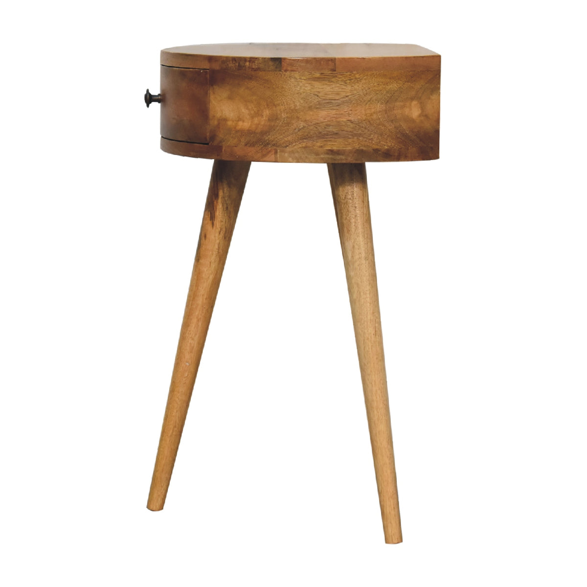 Table de chevet mini ronde à tiroir en manguier massif – Naturel – vue 8