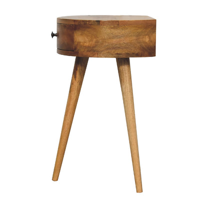 Table de chevet mini ronde à tiroir en manguier massif – Naturel – vue 8