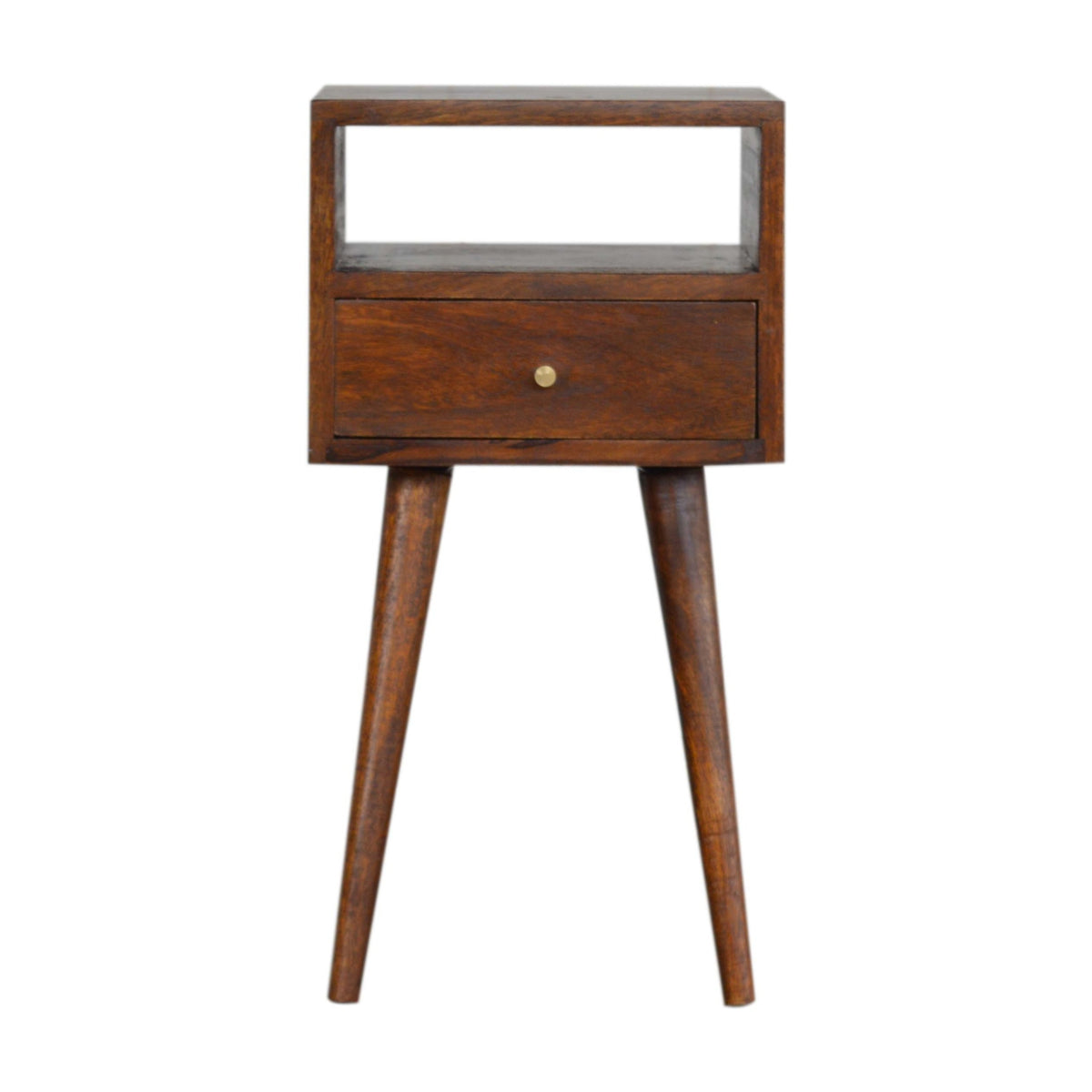Table de chevet mini tiroir et étagère en manguier massif – Châtaigne – vue 2
