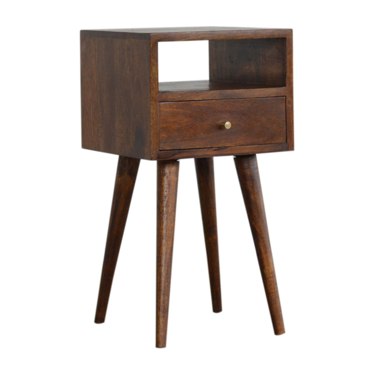 Table de chevet mini tiroir et étagère en manguier massif – Châtaigne – vue 3