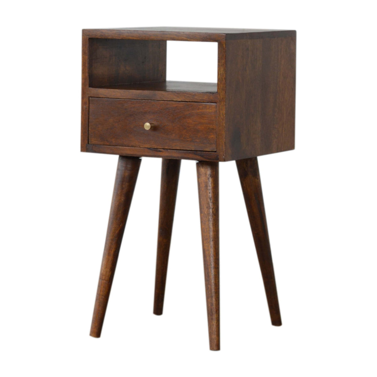 Table de chevet mini tiroir et étagère en manguier massif – Châtaigne – vue 4