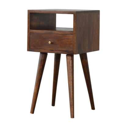 Table de chevet mini tiroir et étagère en manguier massif – Châtaigne – vue 4